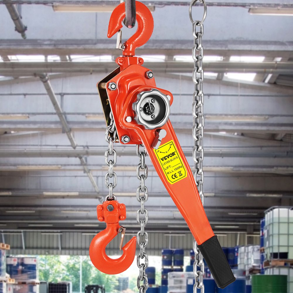 VEVOR 1.5T Chian Hoist Manual Lever Chain Hoist 3M 3300lbs 10ft Ratcheting Lever Block Chain Hoist Come Along Puller Pulley for Warehouse Garages
