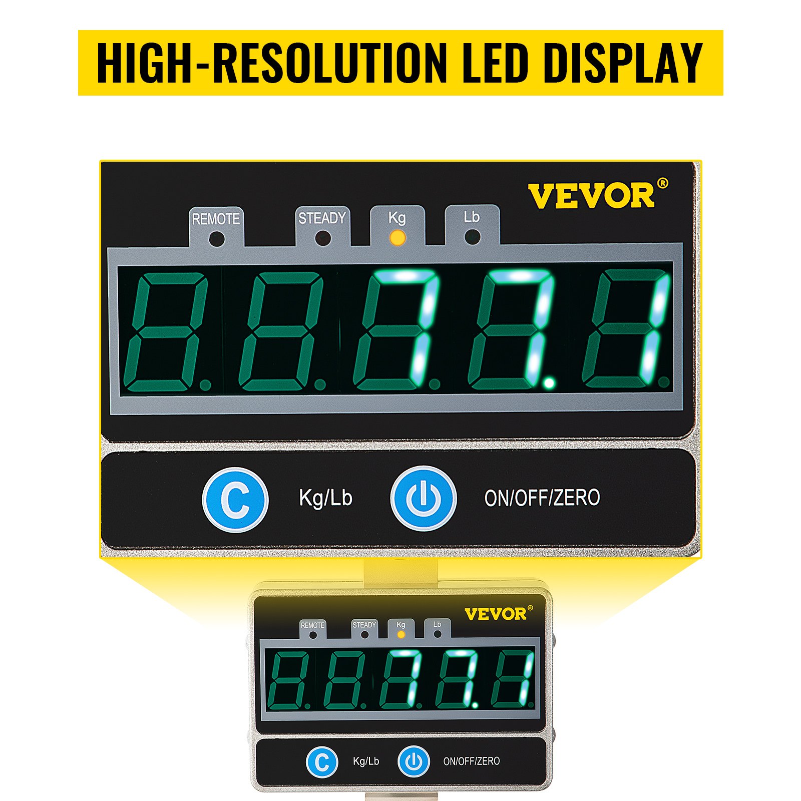VEVOR 1000KG 2200LBS Digital LED Crane Scale 1T Heavy Duty Hanging Scale Silver Aluminum Digital Crane Scale LCD-display With Remote Control