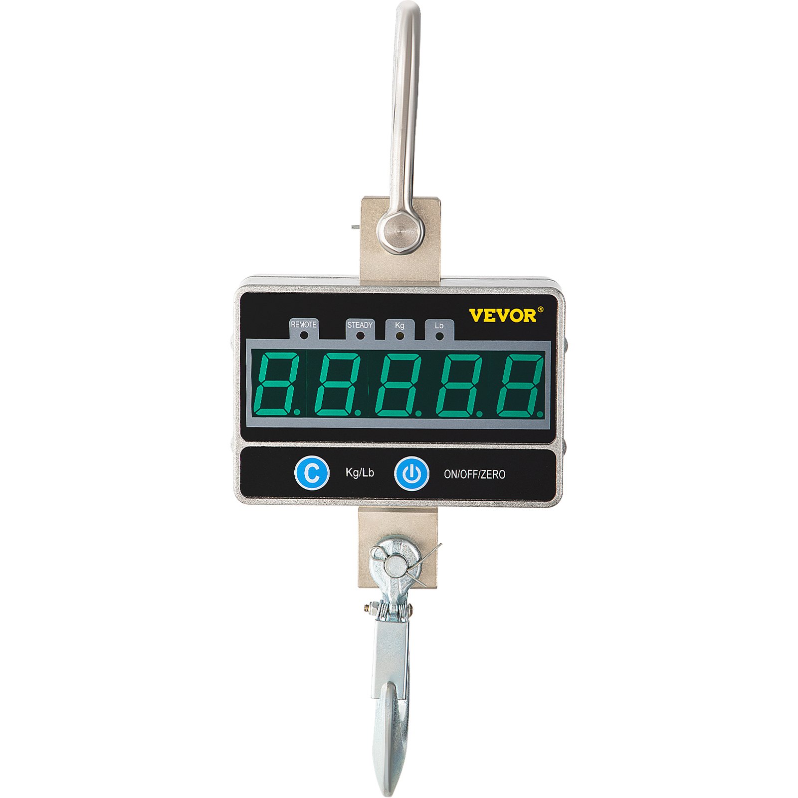 VEVOR 1000KG 2200LBS Digital LED Crane Scale 1T Heavy Duty Hanging Scale Silver Aluminum Digital Crane Scale LCD-display With Remote Control