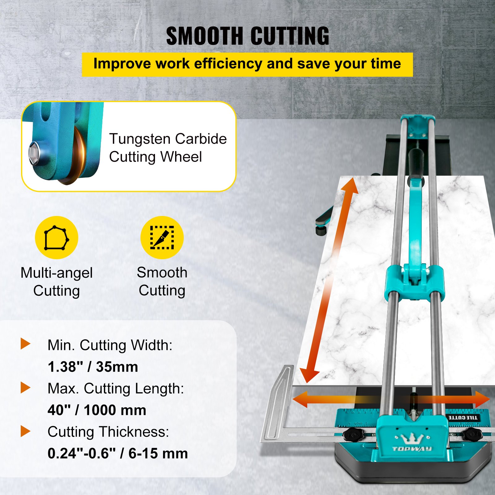 VEVOR 1000MM Tile Cutter, High Precision Manual Ceramic Floor Tiles Tile Cutter Cutting Machine 39 Inch for Precision Cutting