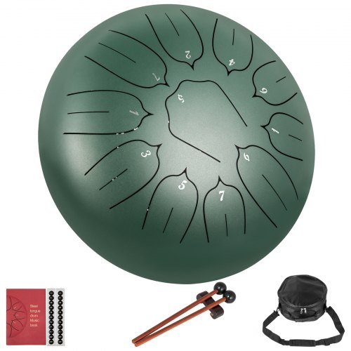 VEVOR Steel Tongue Drum Handpan 10'' 11 Noten Stalen Pan Lotus Blossoms Mineraal Groen