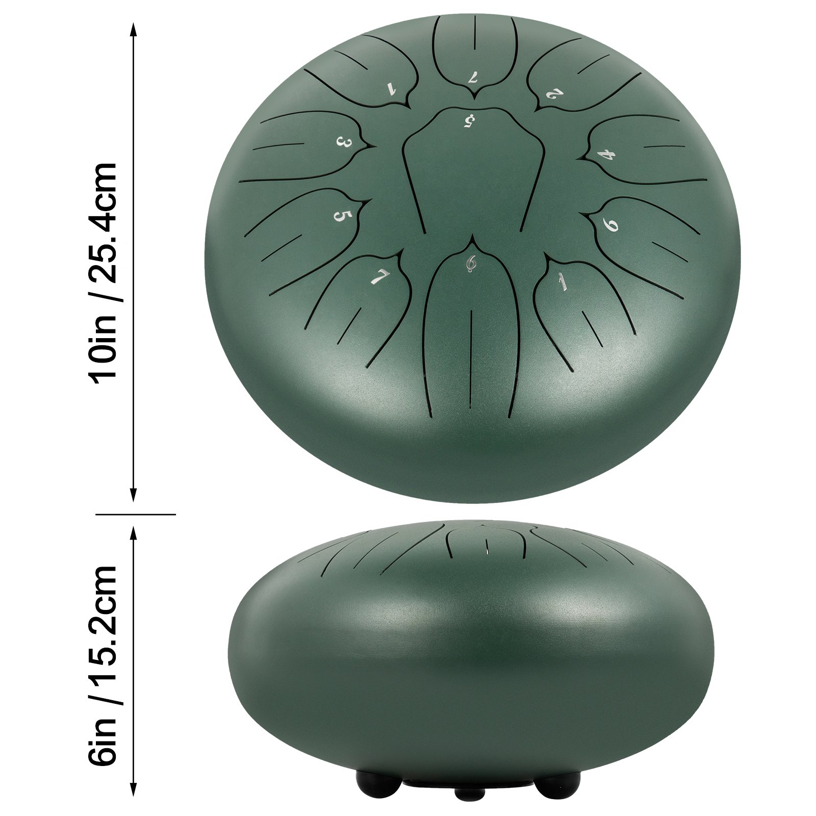 VEVOR Steel Tongue Drum Handpan 10'' 11 Noten Stalen Pan Lotus Blossoms Mineraal Groen
