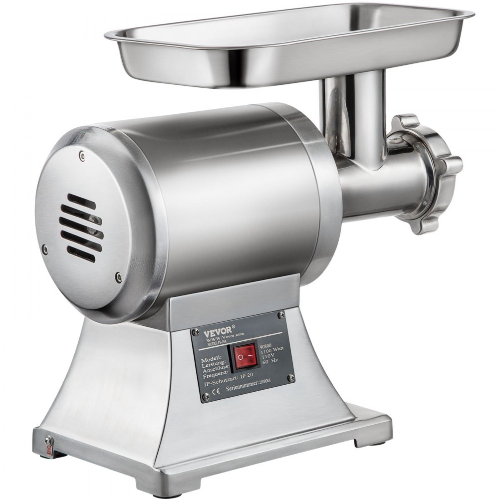 VEVOR Vleesmolen 448 x 210 x 387 mm Gehaktmolen 1100 W Multifunctionele Keukenmachine Vlees van Roestvrij Staal met 193 r/min Snelheid, Complete Accessoires, voor Restaurants Supermarkten Slagerijen
