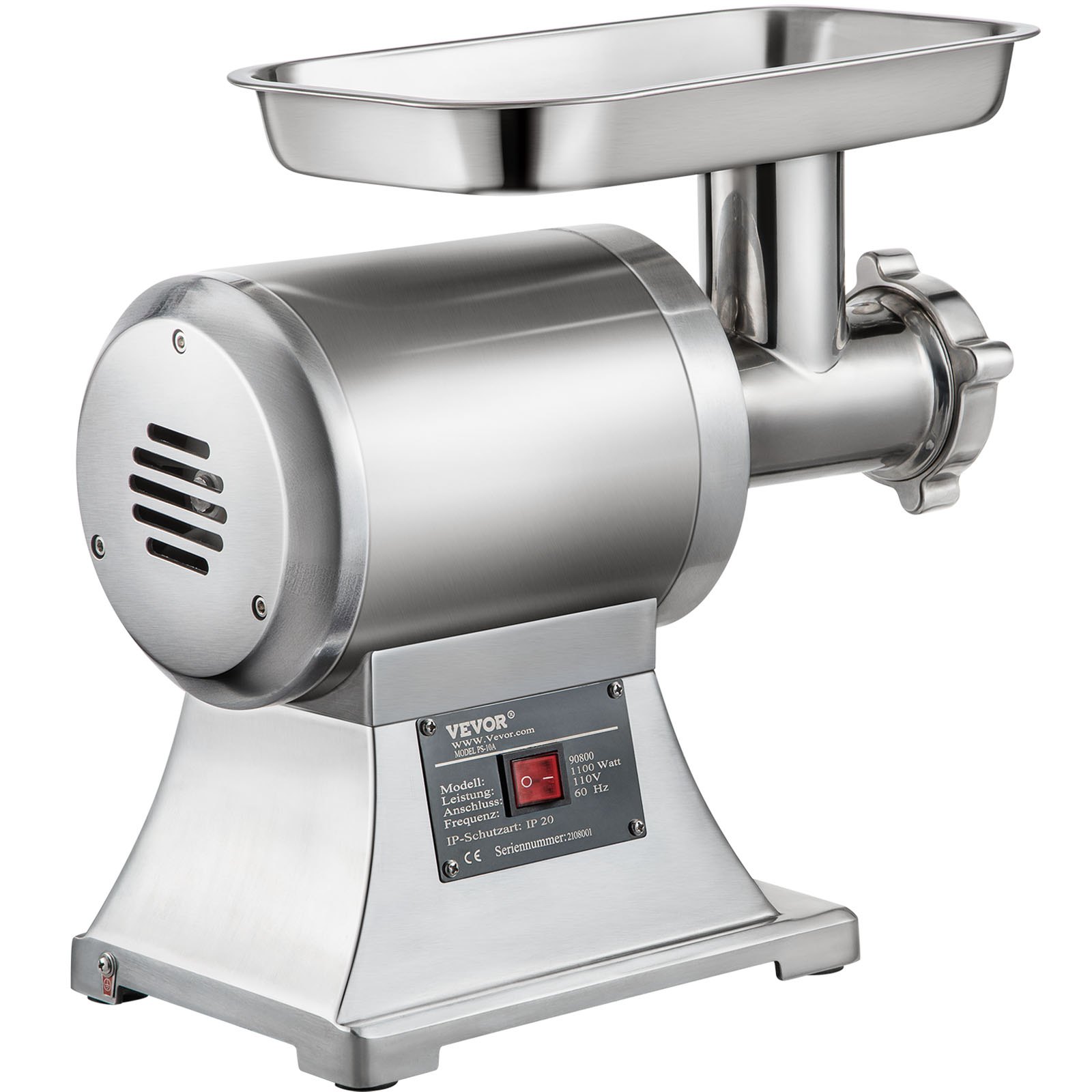 VEVOR Vleesmolen 448 x 210 x 387 mm Gehaktmolen 1100 W Multifunctionele Keukenmachine Vlees van Roestvrij Staal met 193 r/min Snelheid, Complete Accessoires, voor Restaurants Supermarkten Slagerijen