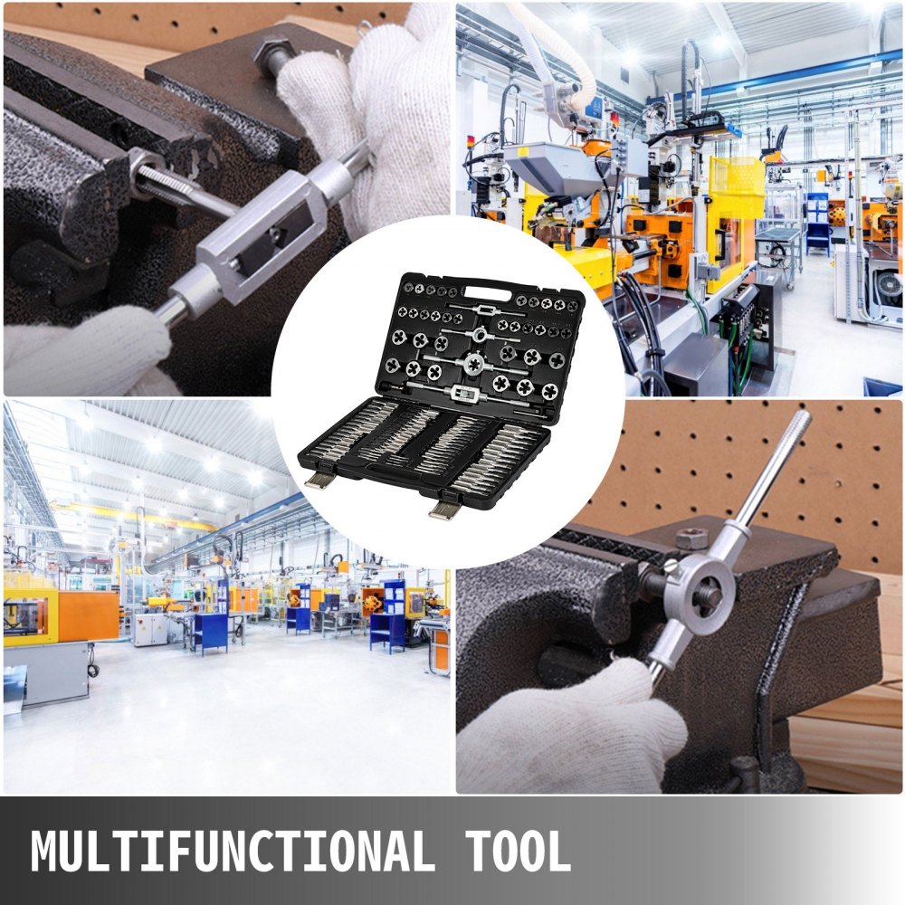 VEVOR Tap and Dies Set 110 Pieces Tap Die Set Both SAE inch and Metric Sizes Included Tungsten Steel  Essential Threading and Rethreading Tool Kit with Complete Accessories and Storage Case