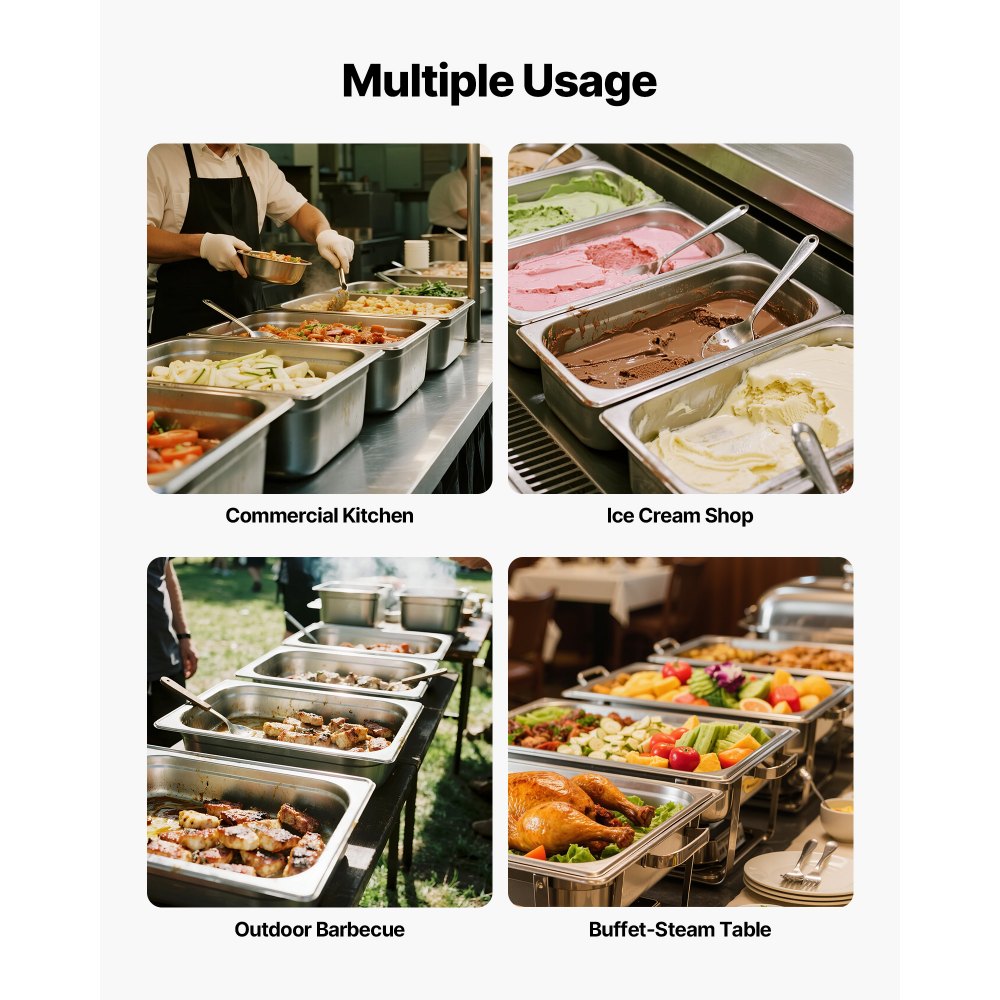 VEVOR Gastronormbak Hotelpan (Volledige maat) 1 verpakking 20,5 L container, herbruikbaar, roestvrij, cateringopslag, paneermeelbak, voedselcontainer voor feestrestaurants en hotelbuffetten