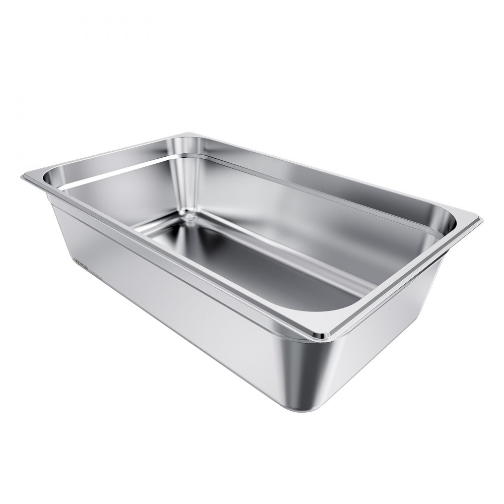VEVOR Gastronormbak Hotelpan (Volledige maat) 1 verpakking 20,5 L container, herbruikbaar, roestvrij, cateringopslag, paneermeelbak, voedselcontainer voor feestrestaurants en hotelbuffetten