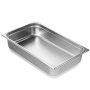 stainless steel VEVOR hotel pan with smooth finishes and rectangular design.