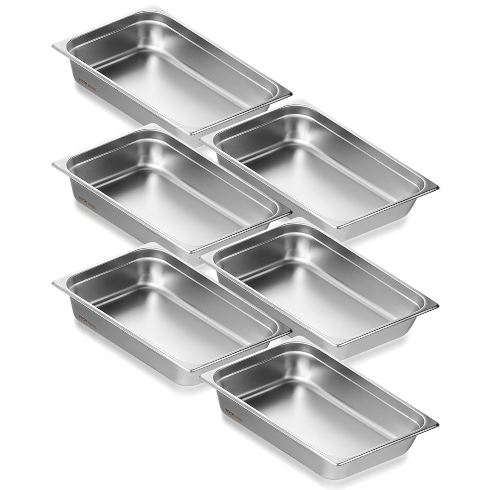 VEVOR 6 Pack Full Size Hotel Pans Steam Table Pan Stainless Steel 4" Deep