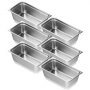 six stacked stainless steel VEVOR hotel pans for commercial kitchen use.