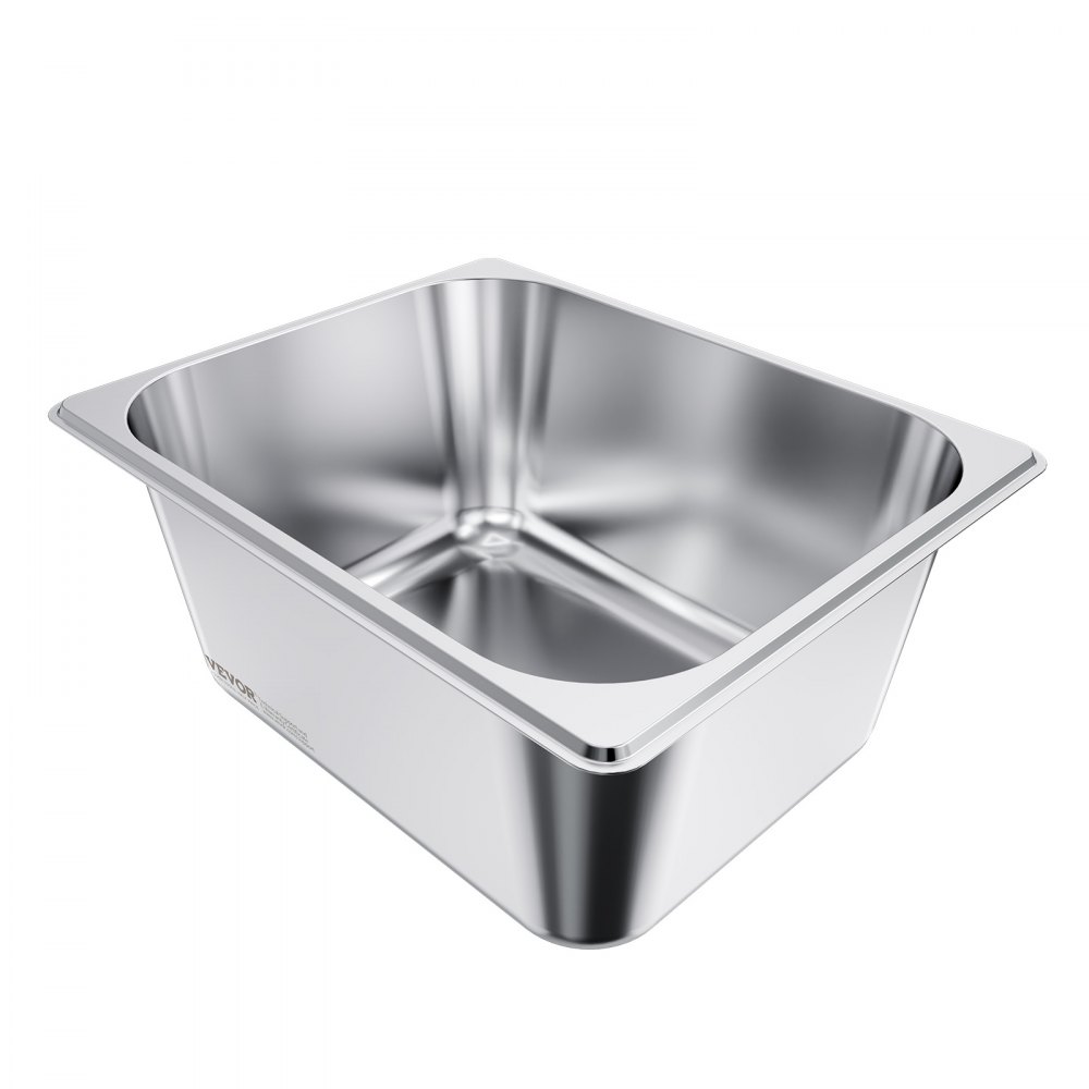 VEVOR Gastronormbak Hotelpan (1/2 maat) 2-pack 9 L, herbruikbare bakjes (148 mm diep), roestvrijstalen cateringopslag, paneermeelbak, voedselcontainer met deksel voor feestbuffet