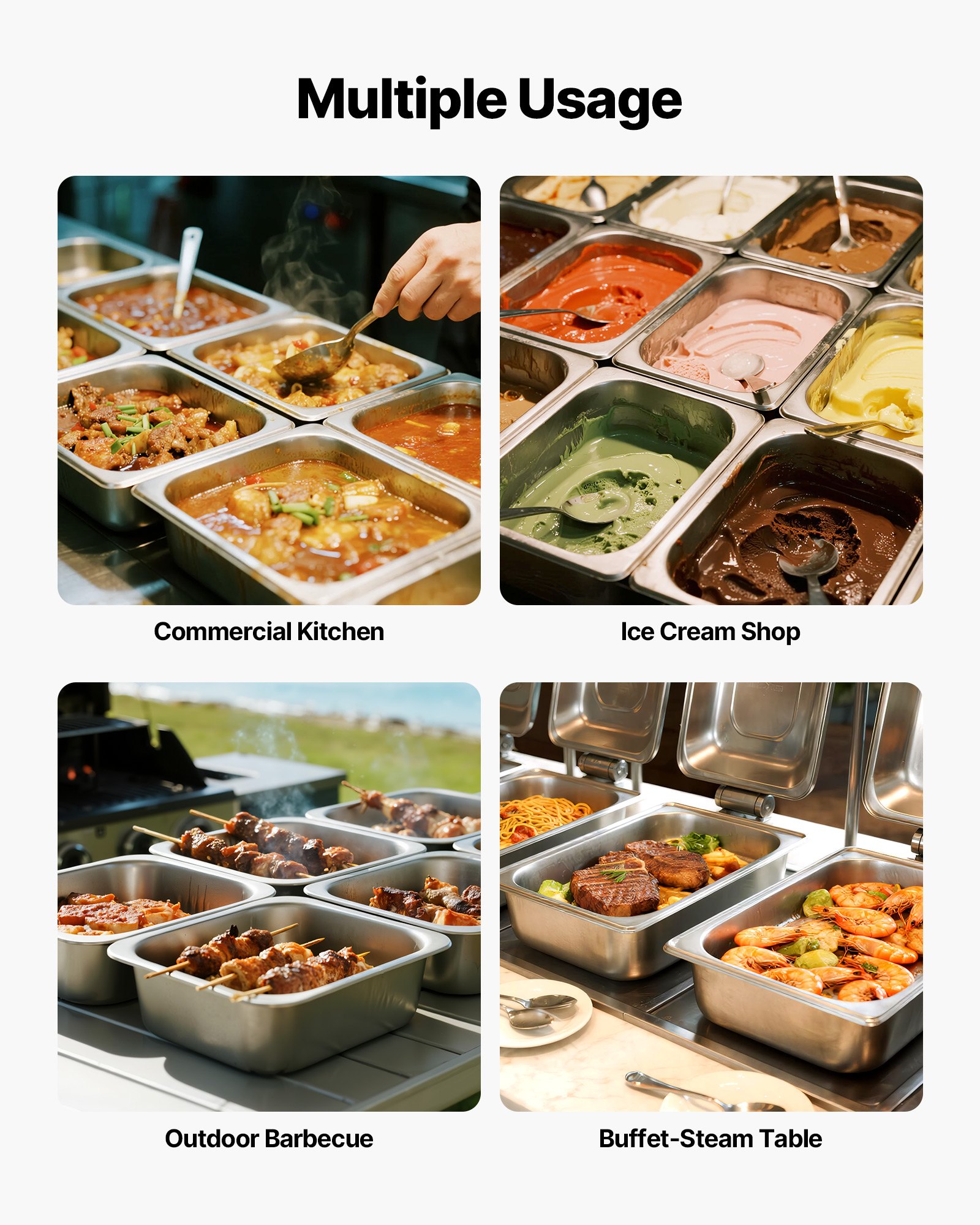 VEVOR Gastronormbak Hotelpan (1/2 maat) 2-pack 9 L, herbruikbare bakjes (148 mm diep), roestvrijstalen cateringopslag, paneermeelbak, voedselcontainer met deksel voor feestbuffet