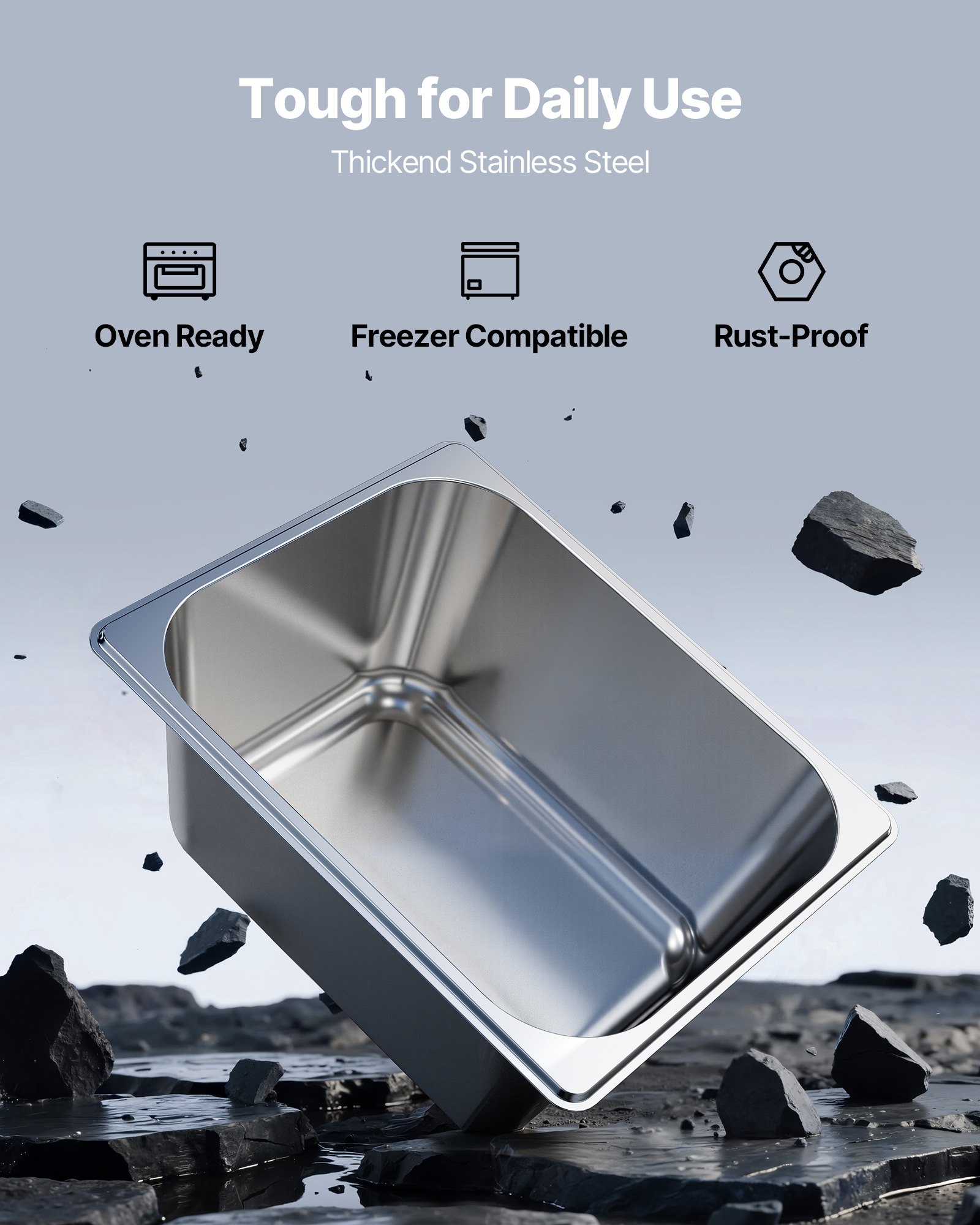 VEVOR Gastronormbak Hotelpan (1/2 maat) 2-pack 9 L, herbruikbare bakjes (148 mm diep), roestvrijstalen cateringopslag, paneermeelbak, voedselcontainer met deksel voor feestbuffet