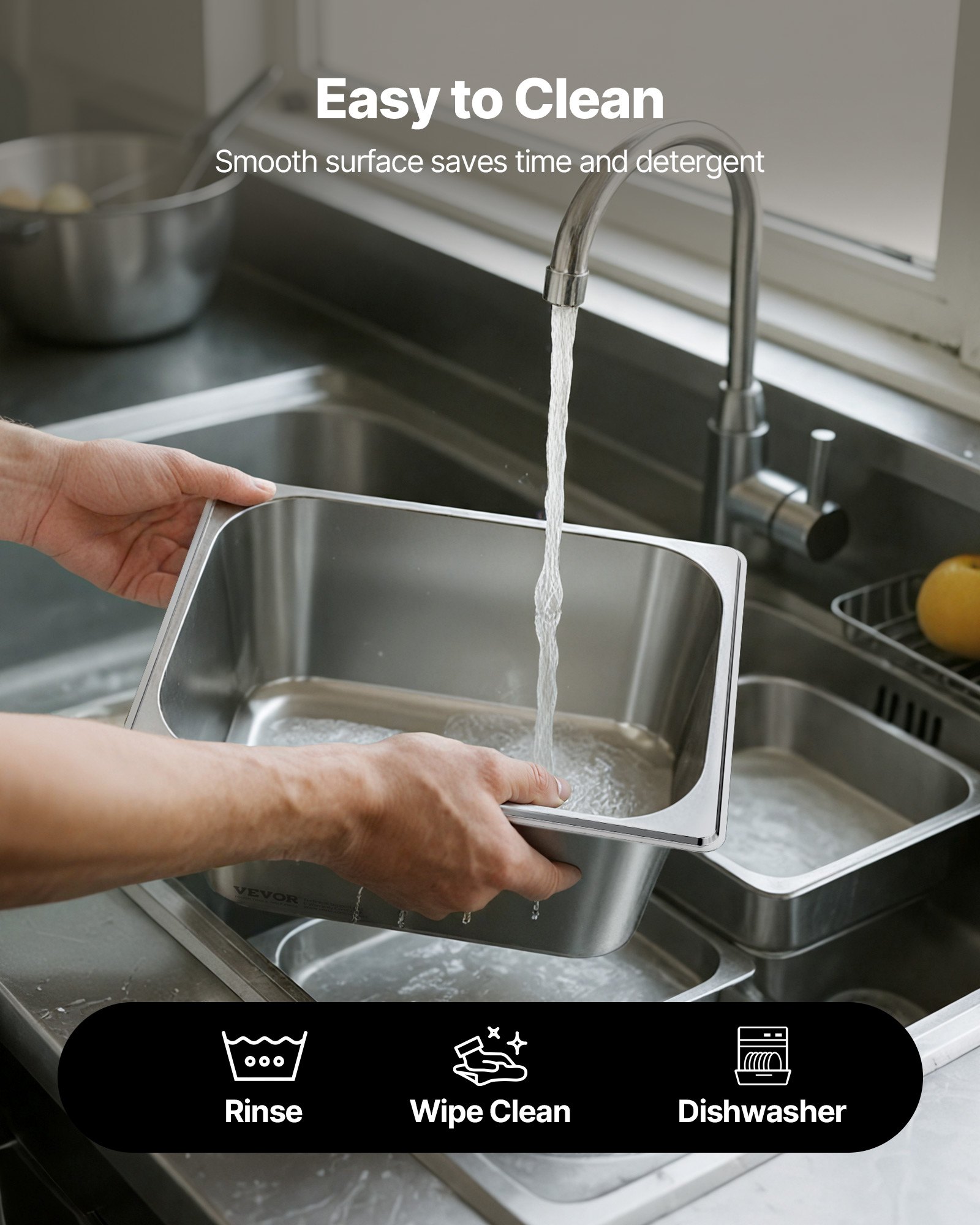 VEVOR Gastronormbak Hotelpan (1/2 maat) 2-pack 9 L, herbruikbare bakjes (148 mm diep), roestvrijstalen cateringopslag, paneermeelbak, voedselcontainer met deksel voor feestbuffet