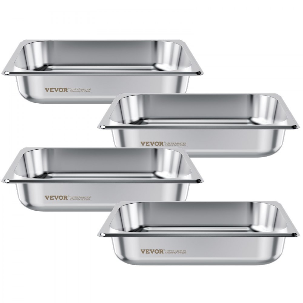 VEVOR Gastronormbak Hotelpan (1/2 maat) 4-pack 3,8 l, herbruikbare bakjes (63,5 mm diep), roestvrijstalen cateringopslag, paneermeelbak, voedselcontainer voor feestrestaurantbuffet