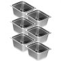 stacked VEVOR hotel pans, stainless steel, set of six, gleaming finish, ready for commercial kitchen use.