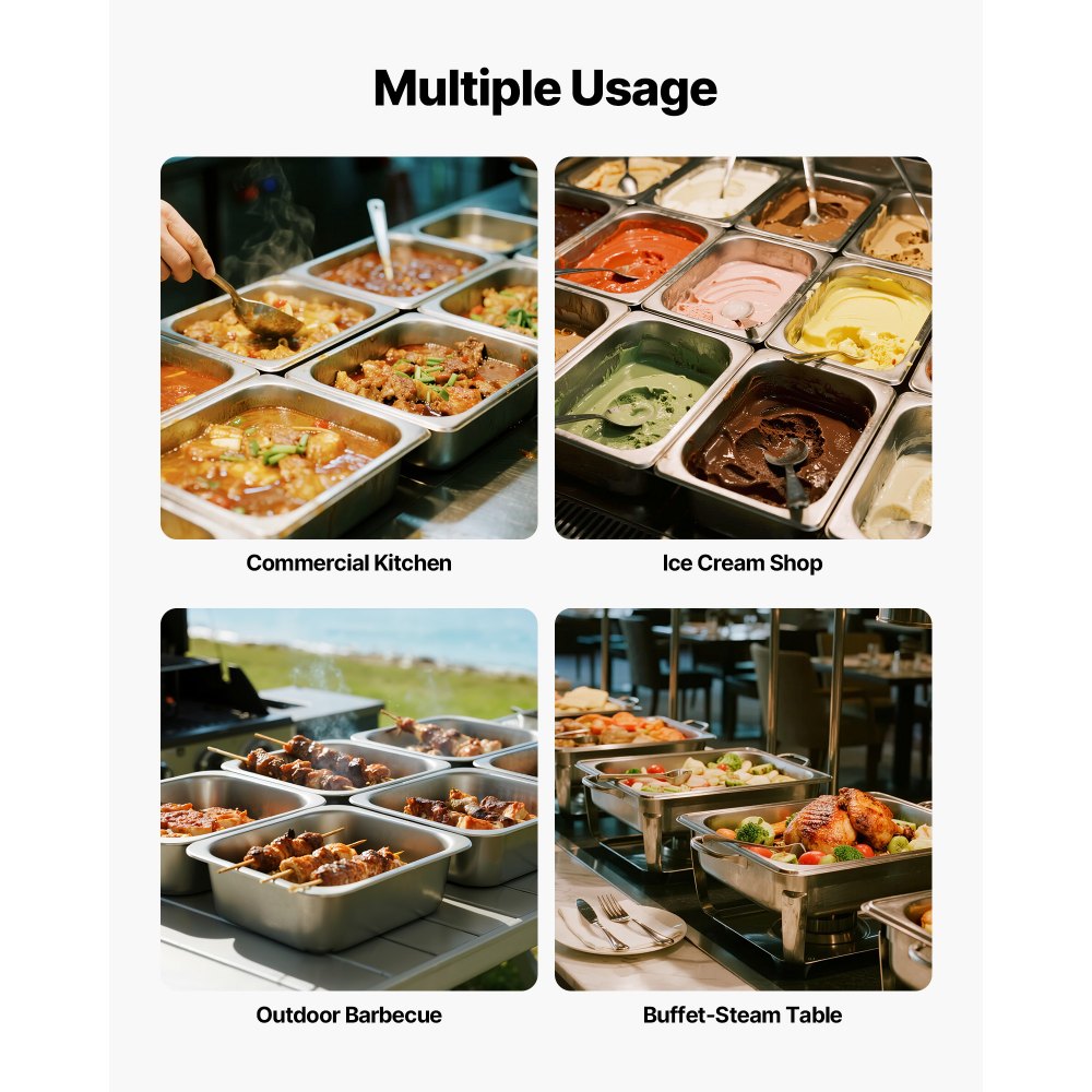 VEVOR Gastronormbak Hotelpan (1/2 maat) 6-pack 6 L, herbruikbare bakjes (98 mm diep), roestvrijstalen cateringopslag, paneermeelbak, voedselcontainer voor feestrestaurantbuffet