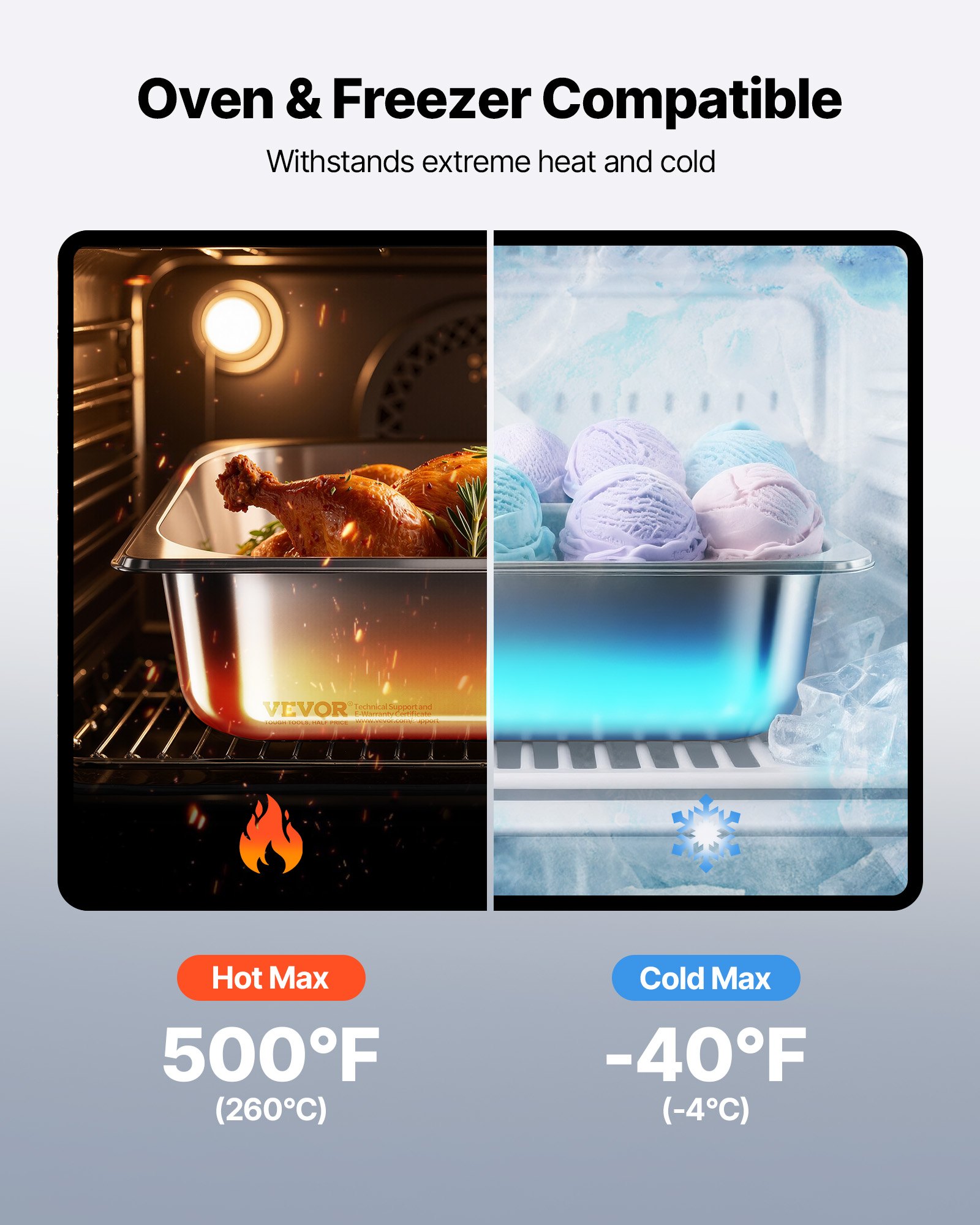 VEVOR Gastronormbak Hotelpan (1/2 maat) 6-pack 6 L, herbruikbare bakjes (98 mm diep), roestvrijstalen cateringopslag, paneermeelbak, voedselcontainer voor feestrestaurantbuffet