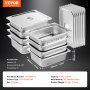 VEVOR hotel pans, 1/2 full-size, 8-piece set, 6.25l capacity, 201 stainless steel, with lids and accessories.