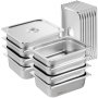 VEVOR 8-pack hotelpannen, 1/2 formaat anti-stempel stoompan met deksel, 0,8 mm dikke roestvrijstalen stoompan, 4-inch diepe commerciële tafelstoompan, pan voor het bewaren van cateringvoedsel, voor industrie en wetenschap