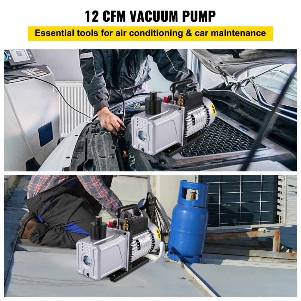 VEVOR Vacuümpomp 12CFM Negatieve drukpomp 1HP 5 Pa Hoog rendement vacuümpomp Ideaal voor huishoudelijke airconditioning, auto-onderhoud, vacuümverpakking