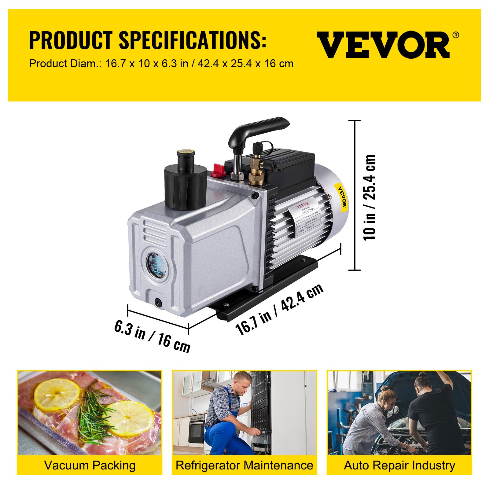 VEVOR Vacuümpomp 12CFM Negatieve drukpomp 1HP 5 Pa Hoog rendement vacuümpomp Ideaal voor huishoudelijke airconditioning, auto-onderhoud, vacuümverpakking