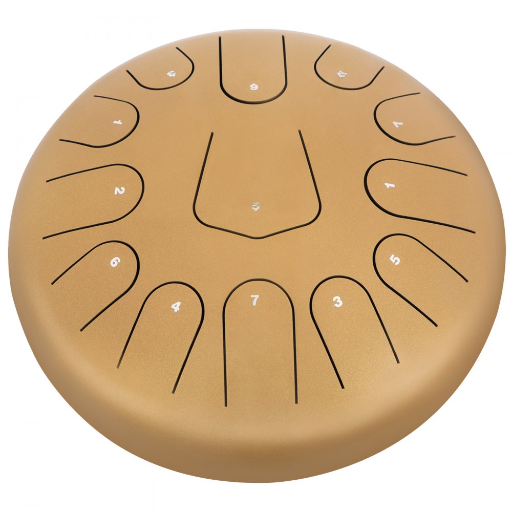 12'' 13 Notes Steel Tongue Drum Handpan Drum Golden Steel-titanium Alloy Mallets Music Book