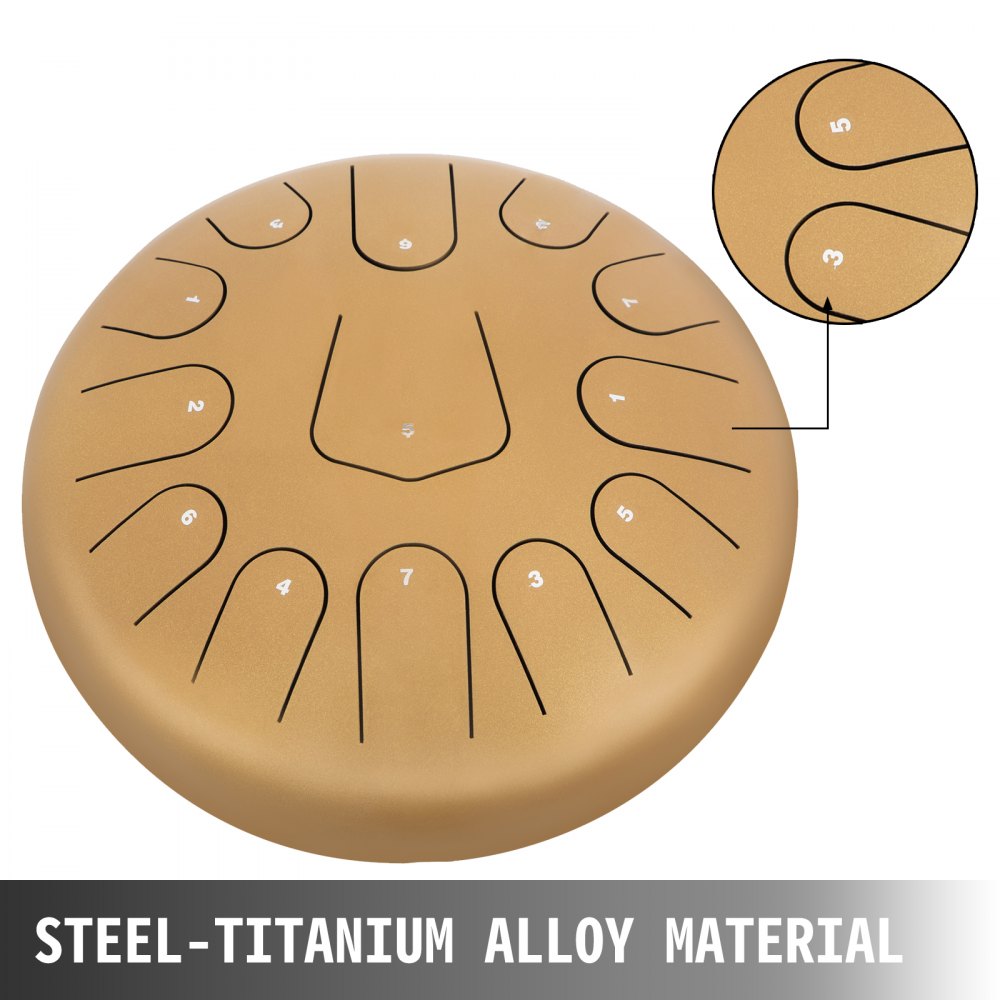 12'' 13 Notes Steel Tongue Drum Handpan Drum Golden Steel-titanium Alloy Mallets Music Book