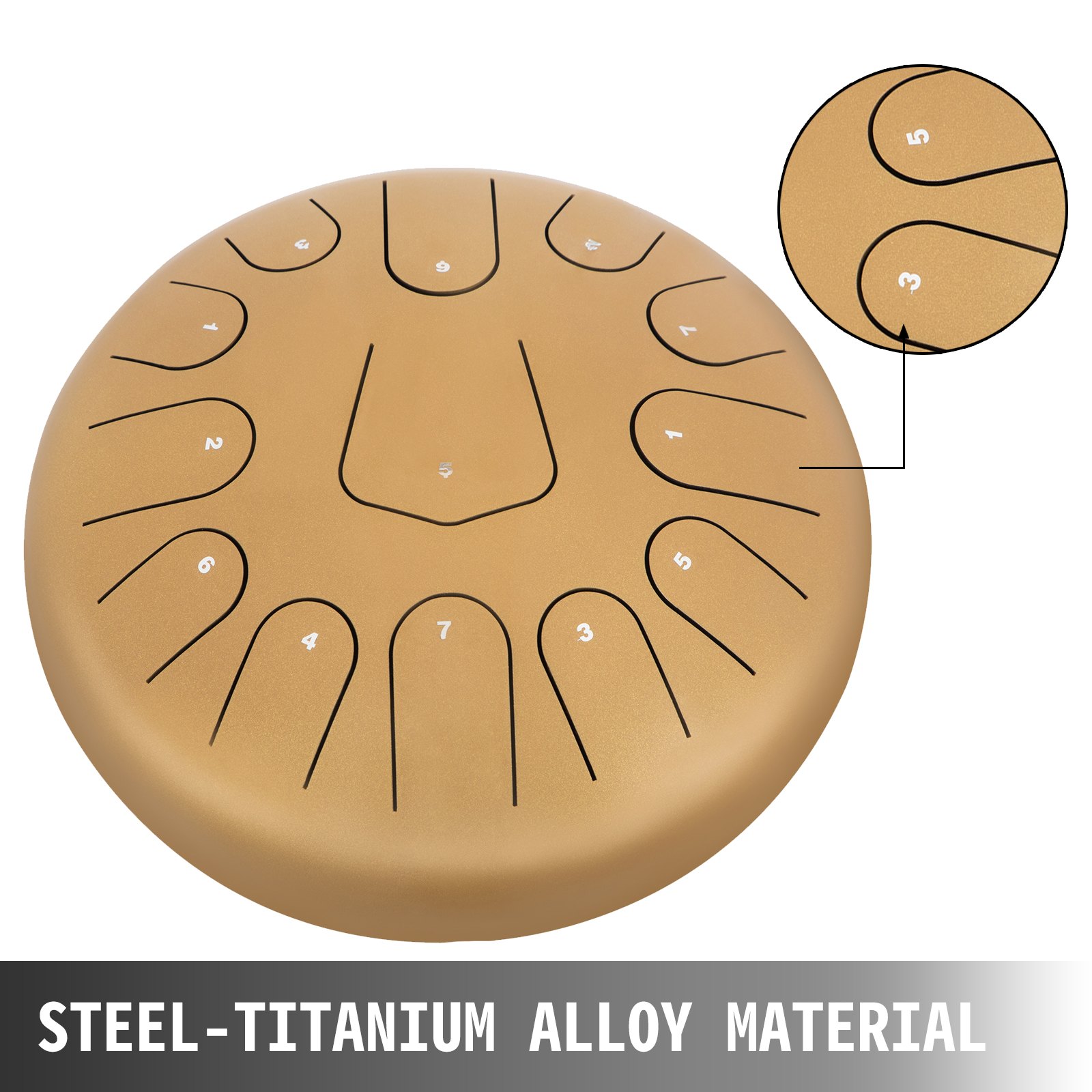 12'' 13 Notes Steel Tongue Drum Handpan Drum Golden Steel-titanium Alloy Mallets Music Book