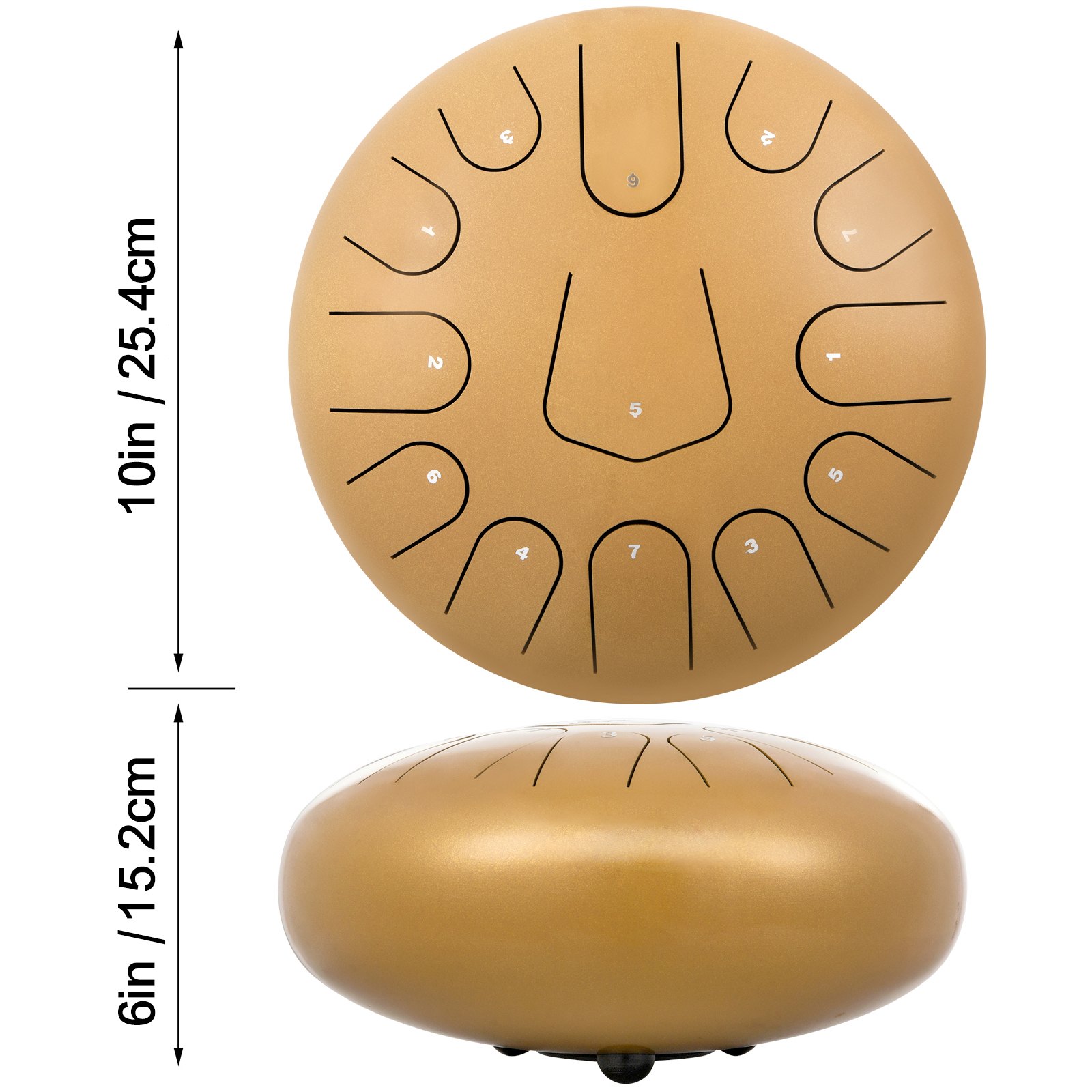 12'' 13 Notes Steel Tongue Drum Handpan Drum Golden Steel-titanium Alloy Mallets Music Book