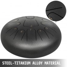 VEVOR Staal Tong Drum 13 Noten, Stalen Tong Trommel Gun kleur 12", Hand staal tong drums met Drumstokken, Etherische Trommel voor Yoga, Zazen, Meditatie, Muziektherapeuten, Religieuze Activiteiten.