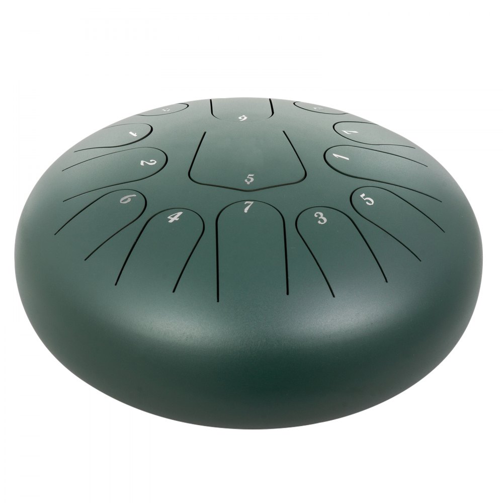 12'' 13 Notes Steel Tongue Drum Pan Drum Handpan Green 12 Inch Percussion Padded Travel Bag Mallet Bracket