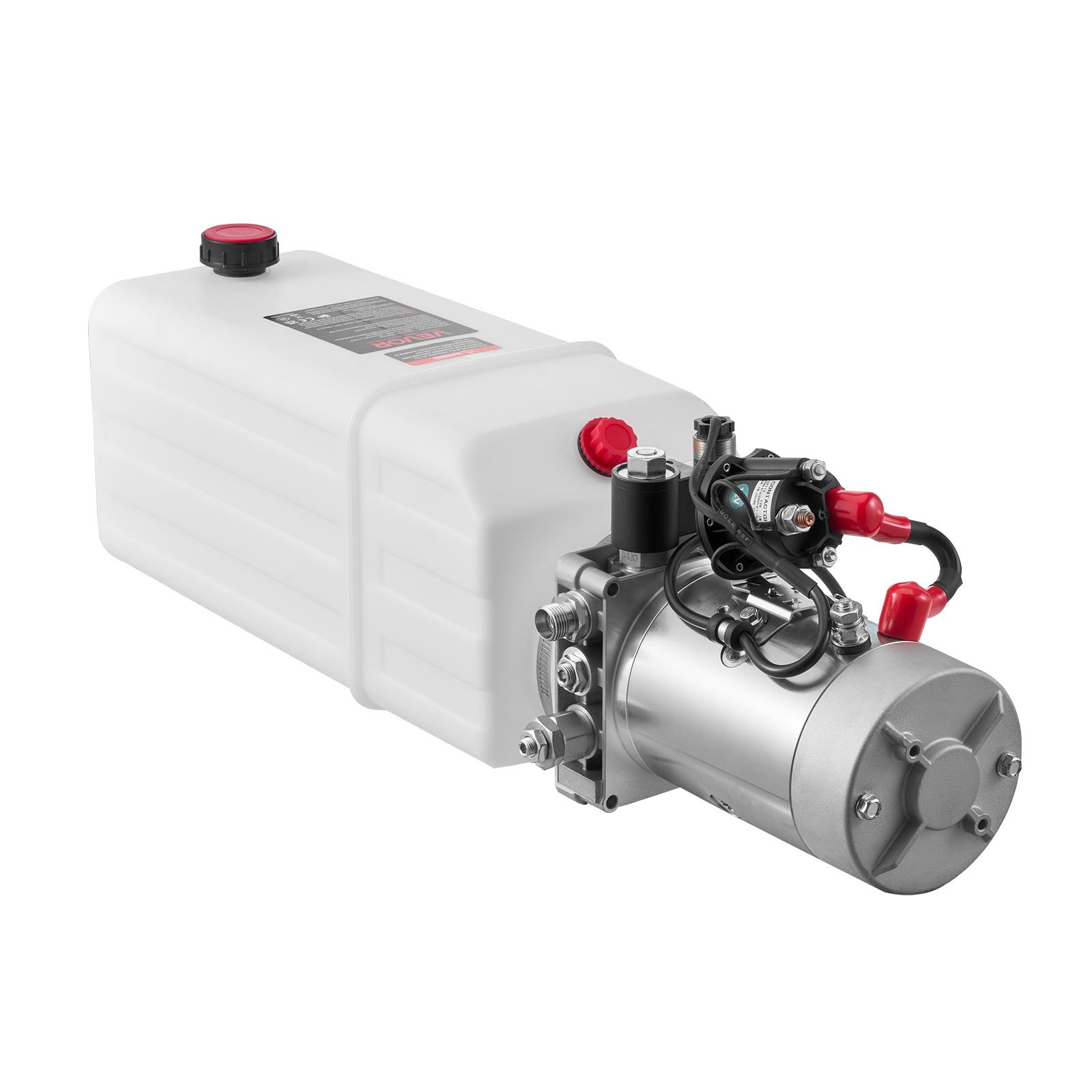 VEVOR 8 Qt hydraulische krachtbron, enkelwerkende kipperaanhangerpomp, maximale openingsdruk 22 MPa en debiet 3,4 l/min, 12 V DC hydraulische pomp met metalen reservoir voor kipperaanhangers, wit