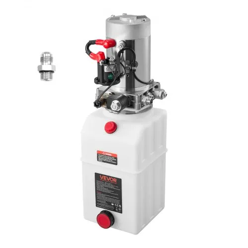 VEVOR 7 Qt hydraulische krachtbron, enkelwerkende kipperaanhangerpomp, maximale openingsdruk 22 MPa en debiet 3,4 l/min, 12 V DC hydraulische pomp met metalen reservoir voor kipperaanhangers, wit