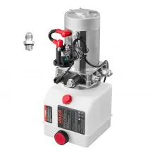VEVOR 4 Qt hydraulische krachtbron, enkelwerkende kipperaanhangerpomp, maximale openingsdruk 22 MPa en debiet 3,4 l/min, 12 V DC hydraulische pomp met metalen reservoir voor kipperaanhangers, wit
