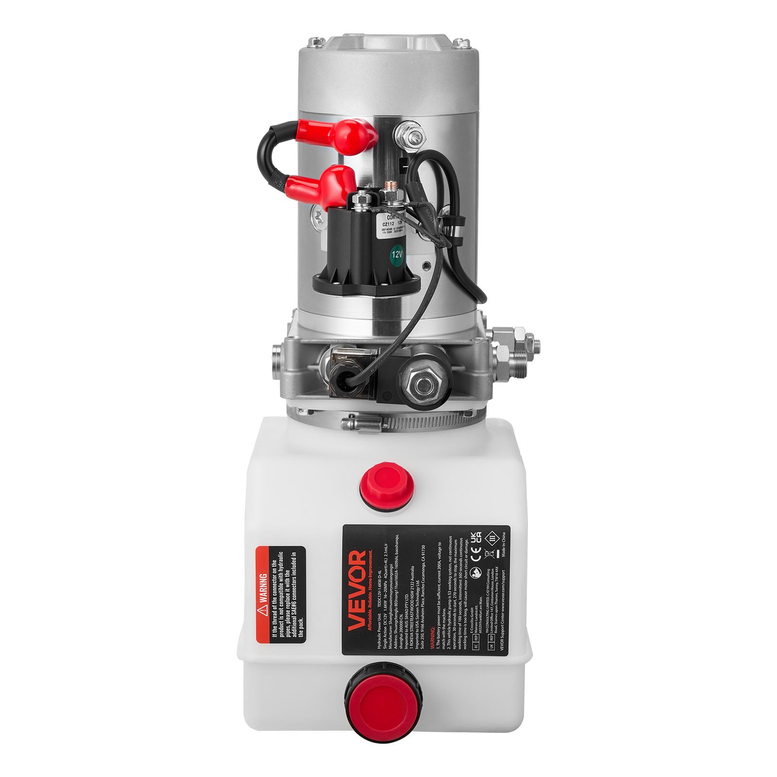 VEVOR 4 Qt hydraulische krachtbron, enkelwerkende kipperaanhangerpomp, maximale openingsdruk 22 MPa en debiet 3,4 l/min, 12 V DC hydraulische pomp met metalen reservoir voor kipperaanhangers, wit