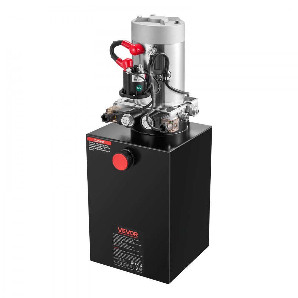 VEVOR 12 Qt hydraulische krachtbron, dubbelwerkende kipperaanhangerpomp, maximale openingsdruk 22 MPa en debiet 3,4 l/min, 12 V DC hydraulische pomp met metalen reservoir voor kipperaanhangers, zwart