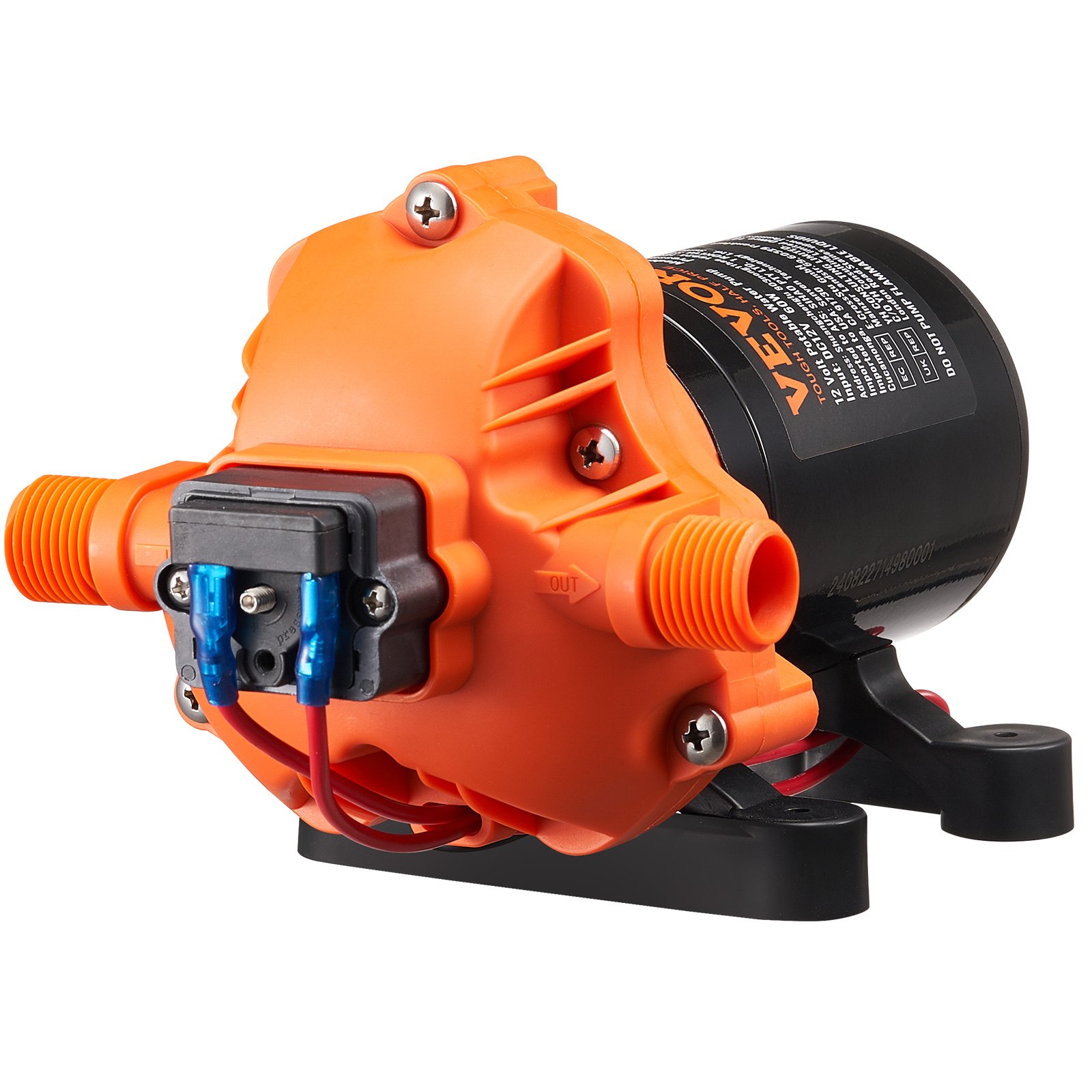 VEVOR 12V membraanpomp, 6,81 l/min, 3-kamer DC-waterpomp met automatische drukschakelaar, 40-100 psi instelbaar, 60 psi, 1/2" MNPT-aansluiting, voor campers, jachten, foodtrucks, campers en boten