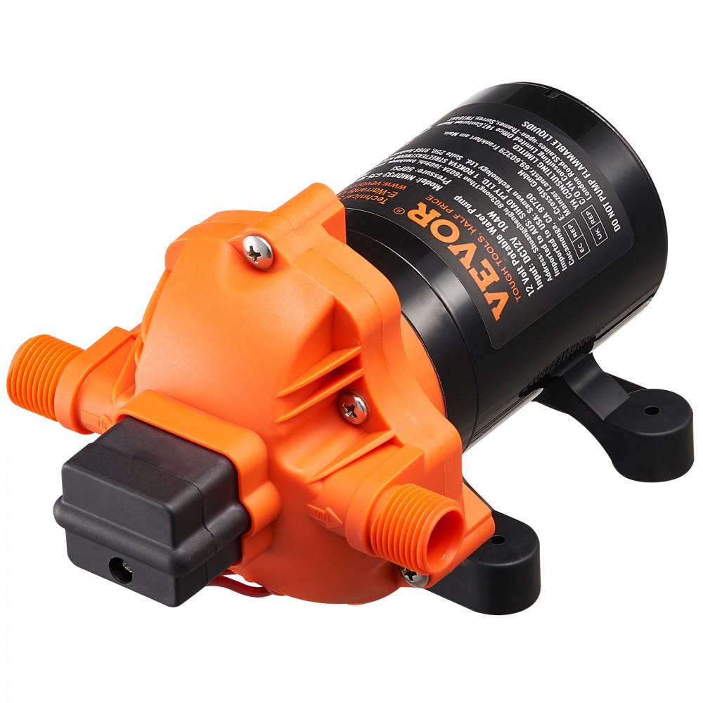VEVOR 12V membraanpomp, 13,25 l/min, 3-kamer DC-waterpomp met automatische drukschakelaar, 40-100 psi instelbaar, 50 psi, 1/2" MNPT-aansluiting, voor campers, jachten, foodtrucks, campers en boten