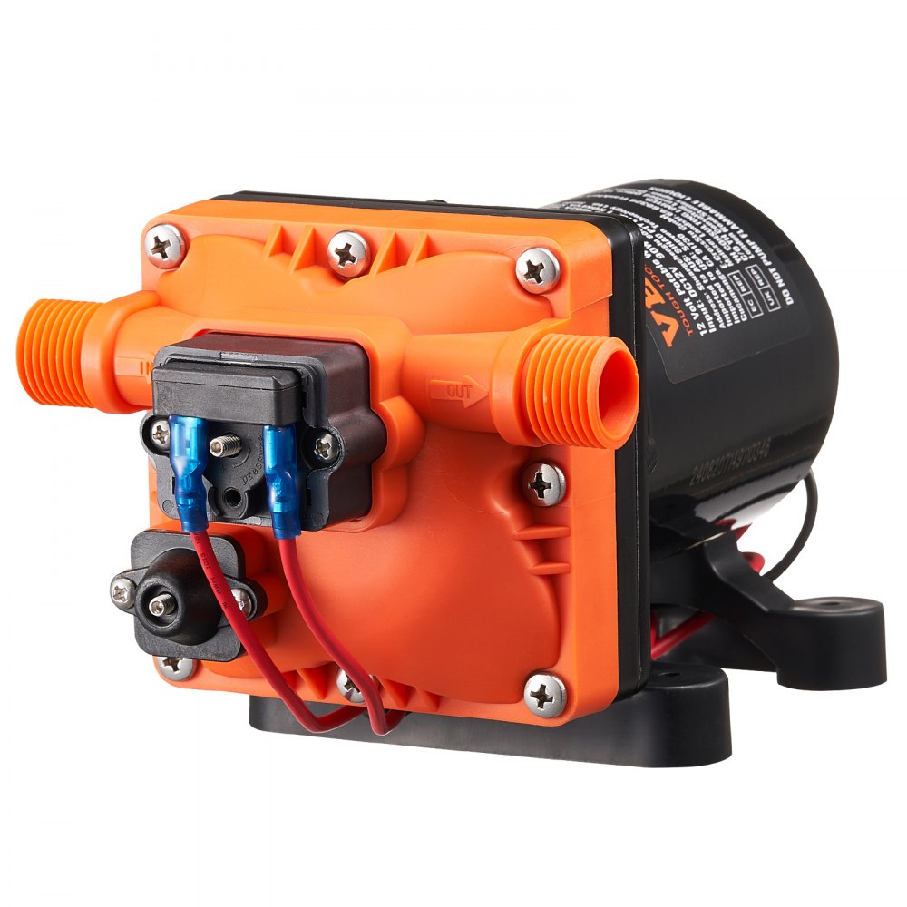 VEVOR 12V membraanpomp, 11,36 l/min, 4-kamer DC-waterpomp met automatische drukschakelaar, 40-100 PSI instelbaar, 55 PSI, 1/2" MNPT-aansluiting, voor campers, jachten, foodtrucks, campers en boten
