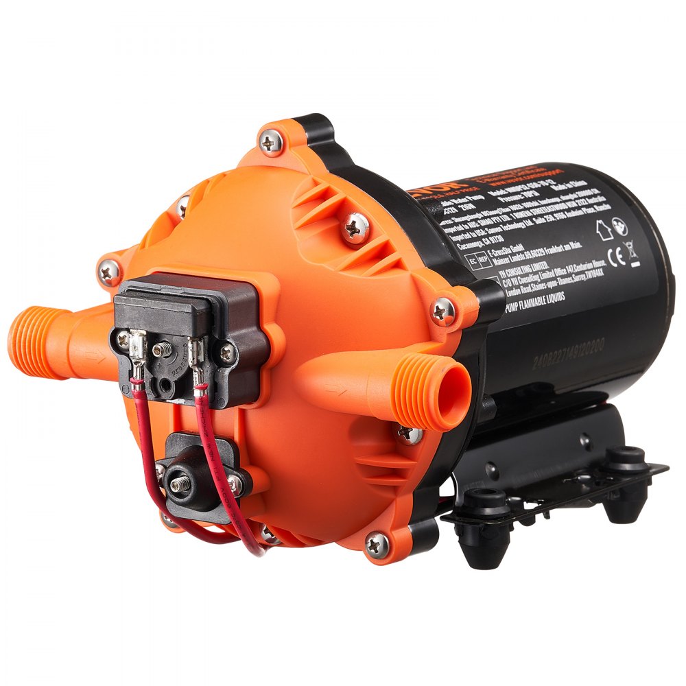 VEVOR 12V membraanpomp, 18,93 l/min, 5-kamer DC-waterpomp met automatische drukschakelaar, 40-100 PSI instelbaar, 70 PSI, 1/2" MNPT-aansluiting, voor campers, jachten, foodtrucks, campers en boten