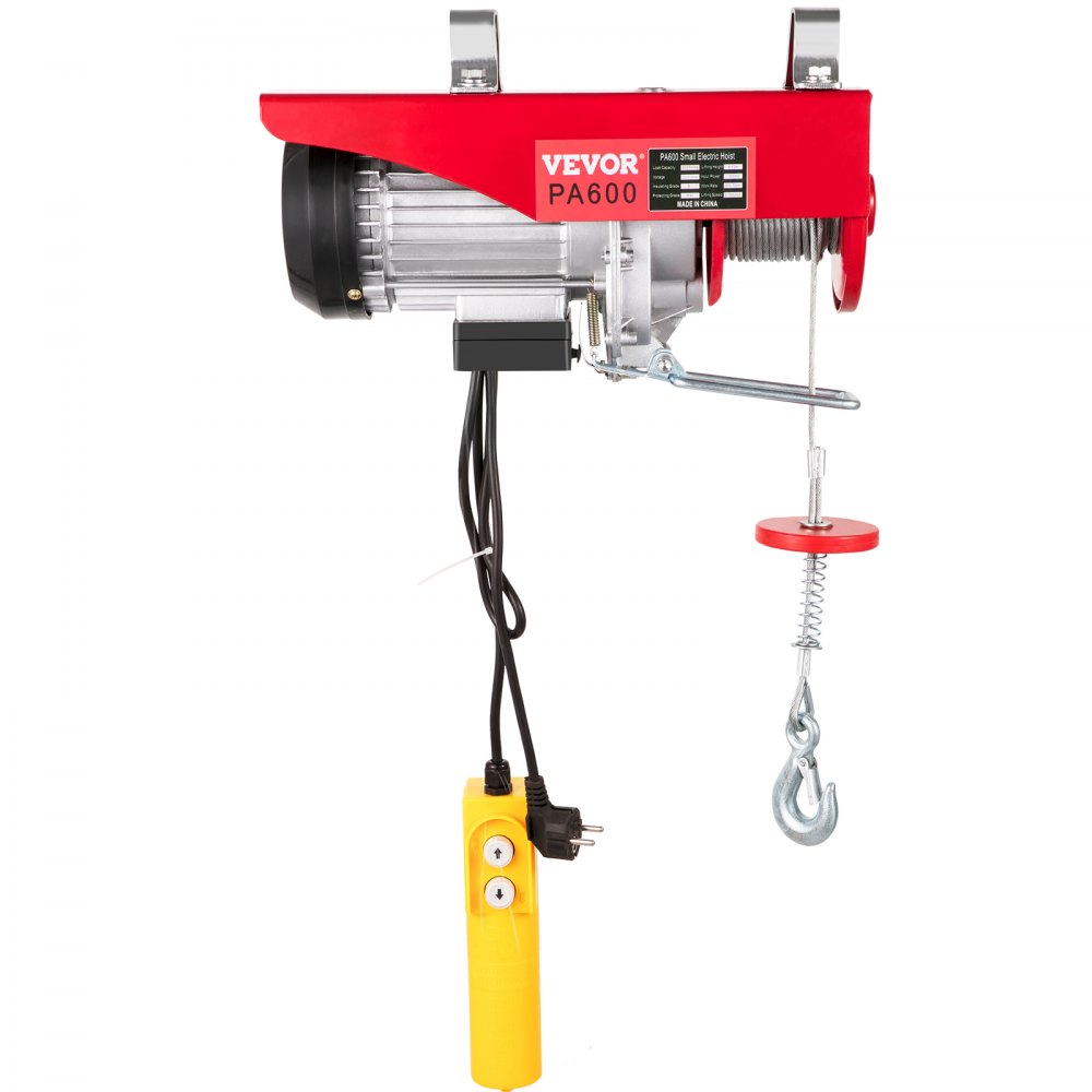 VEVOR 600KG/1320LBS Electric Hoist Scaffold Winch Lifting Crane Pulley Scaffolding Lift Hook, 220V Mini Electric Hoist with Air Socket, Remote Control Garage Auto Shop Overhead Lift