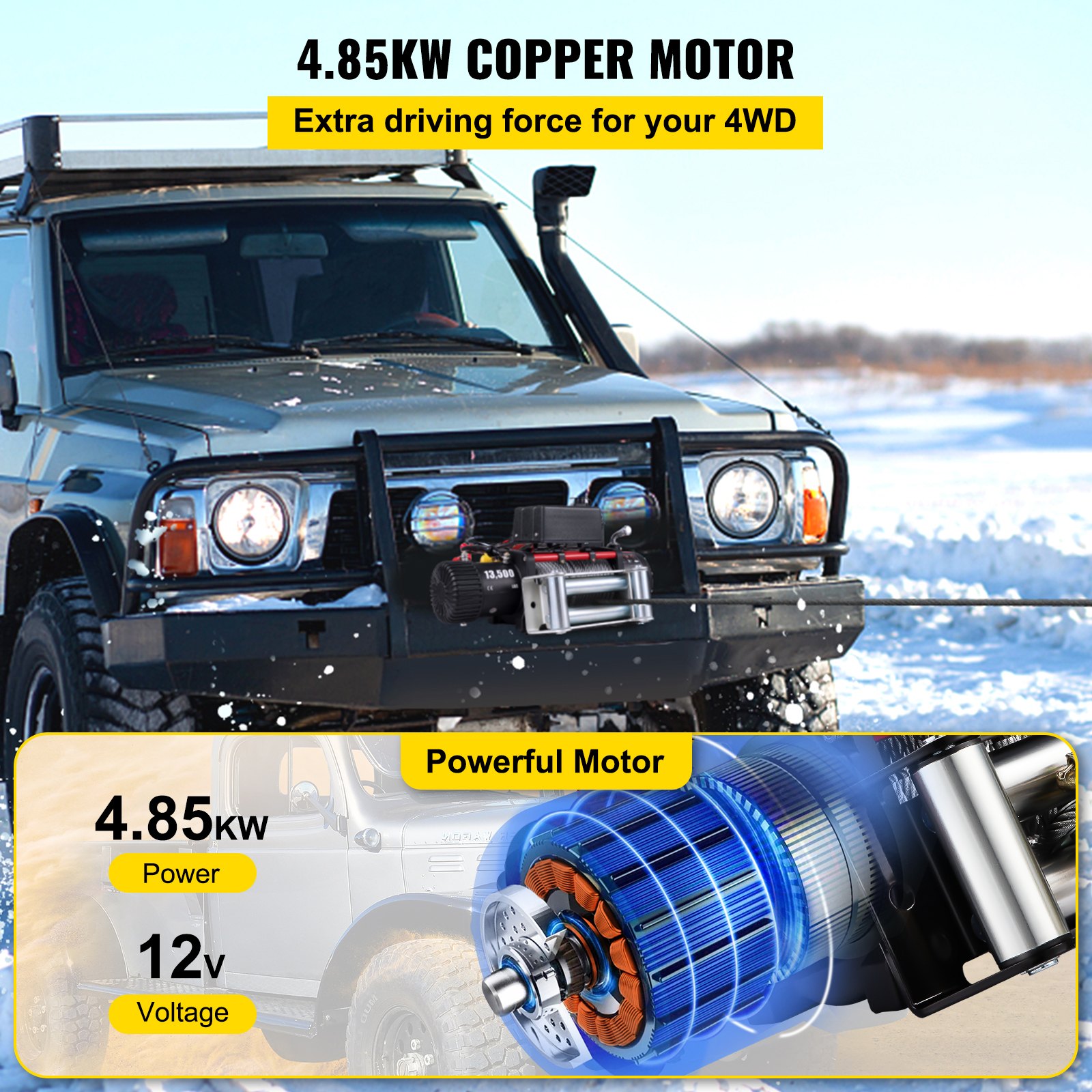 VEVOR Electric Winch Recovery 12v 13500Lb / 6125Kg,Electric Truck Winch with Handle and Wireless Remote Control,13500Lb /6125Kg Electric Truck Winch with 92 ft Strong Steel Cable