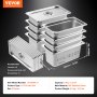 VEVOR hotel pans set, 201 stainless steel, 1/3 full-size, 5.93l/6.3qt, 8 pieces with lids and accessories.