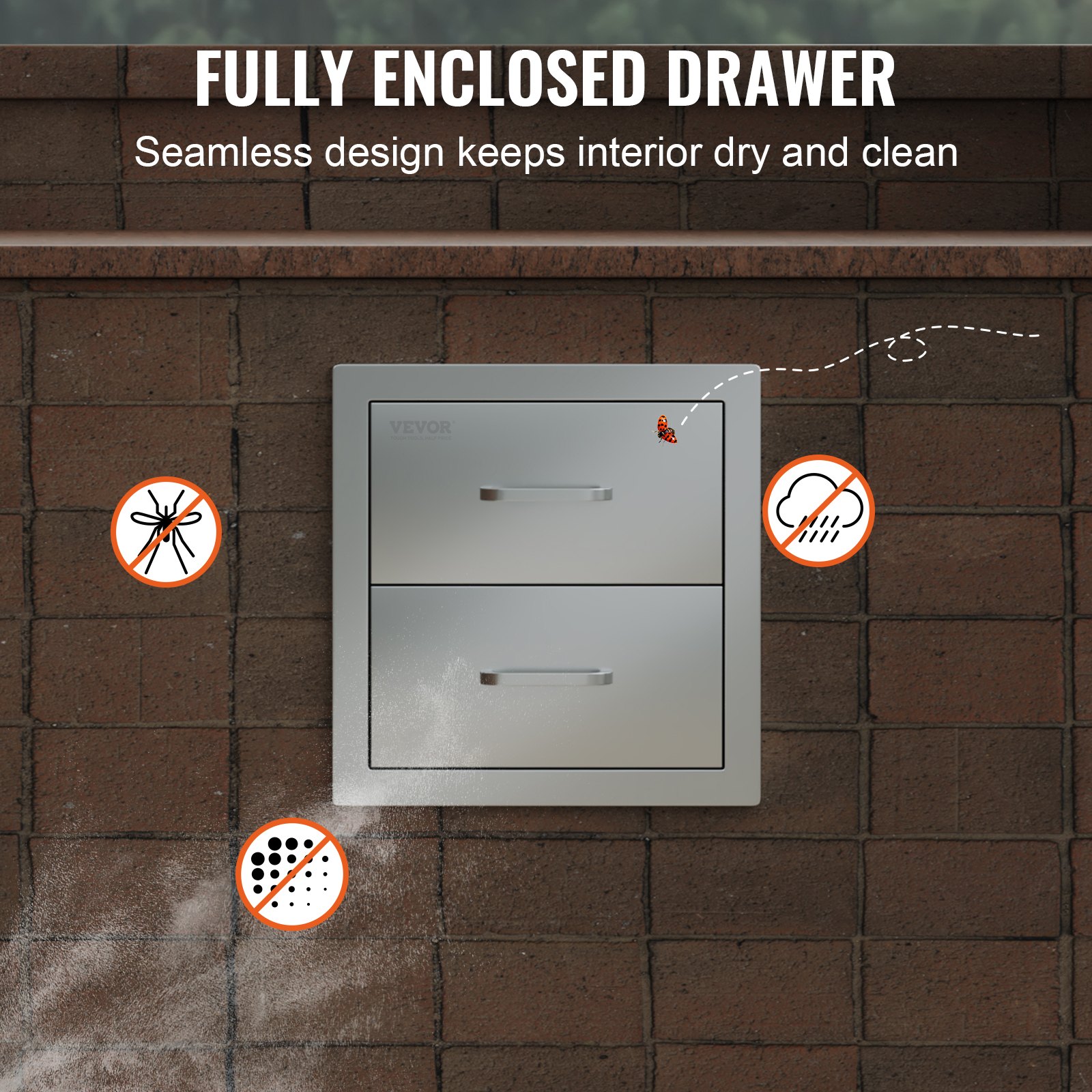 VEVOR Outdoor Kitchen Drawer 14 x 14.37 x 23 Inch Stainless Steel BBQ Island Storage Drawer BBQ Door Triple Drawer Storage with Chrome Handle Flush Mount Sliver