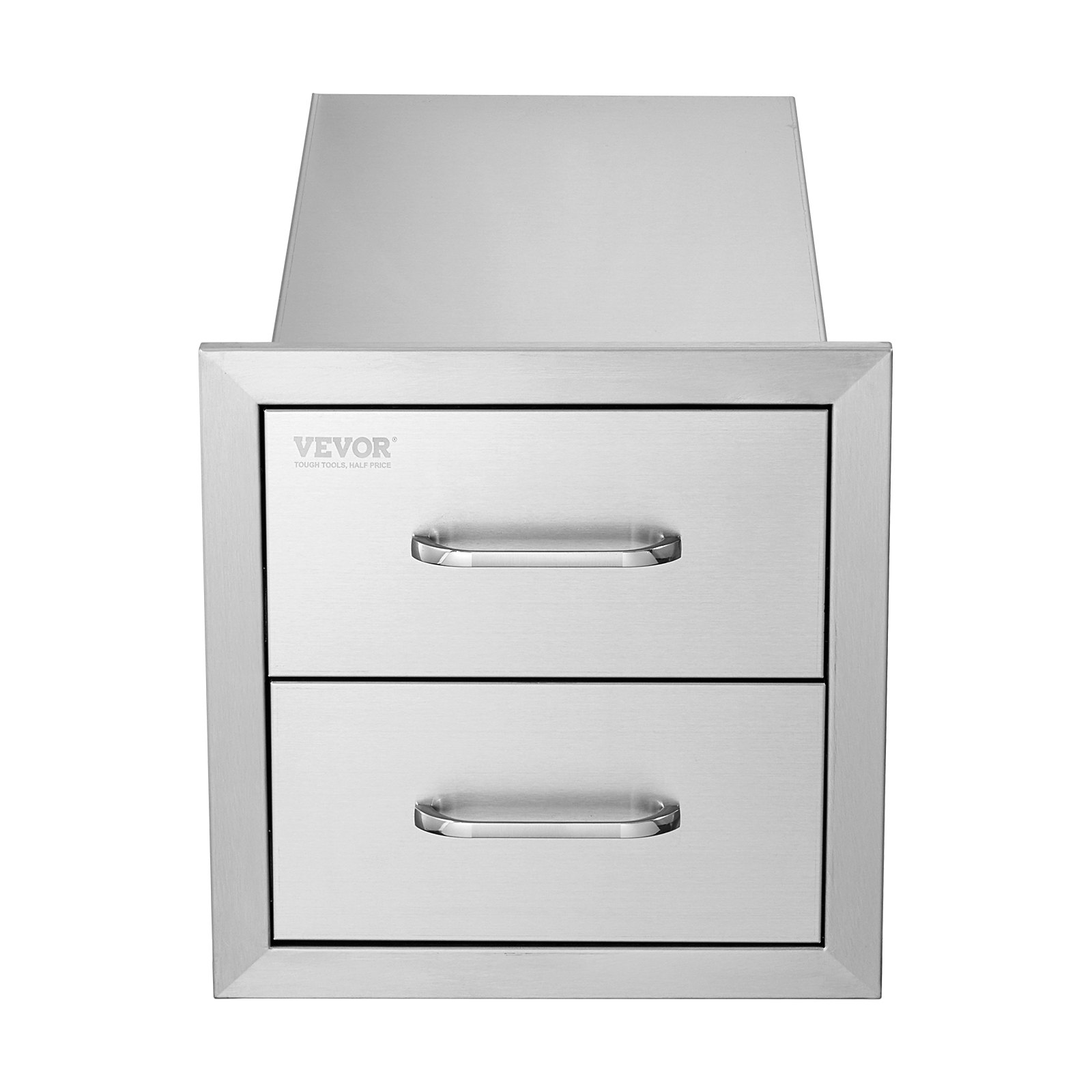 VEVOR Outdoor Kitchen Drawer 14 x 14.37 x 23 Inch Stainless Steel BBQ Island Storage Drawer BBQ Door Triple Drawer Storage with Chrome Handle Flush Mount Sliver