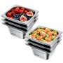 VEVOR Gastronormbak Hotelpan (1/6 maat) 6-pack 1,7 l, herbruikbare bakjes (10 cm diep), roestvrijstalen cateringopslag, paneermeelbak, voedselcontainer voor feestrestaurantbuffet