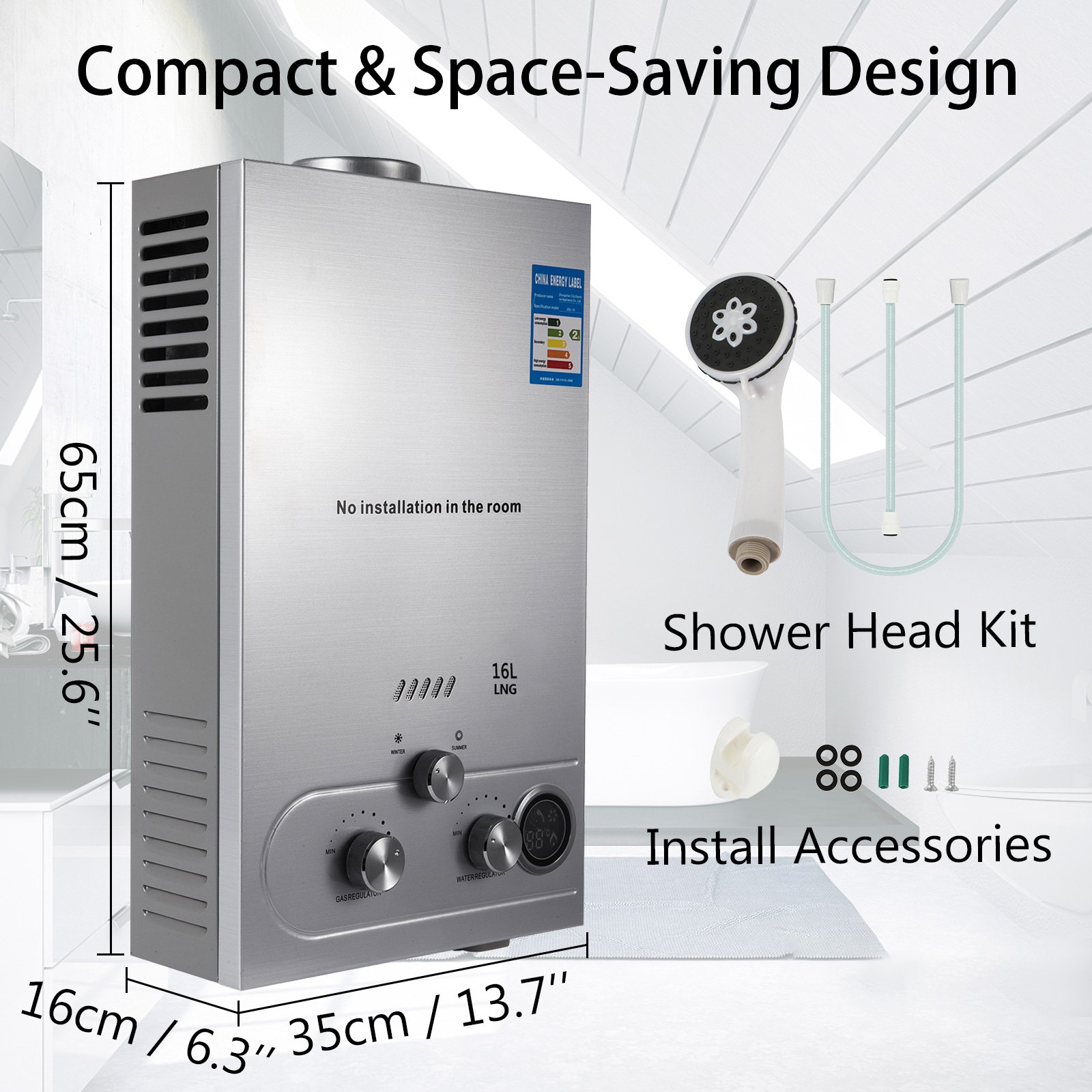 16L Aardgasboiler 4,3 GPM Tankloze doorstroomverwarmer