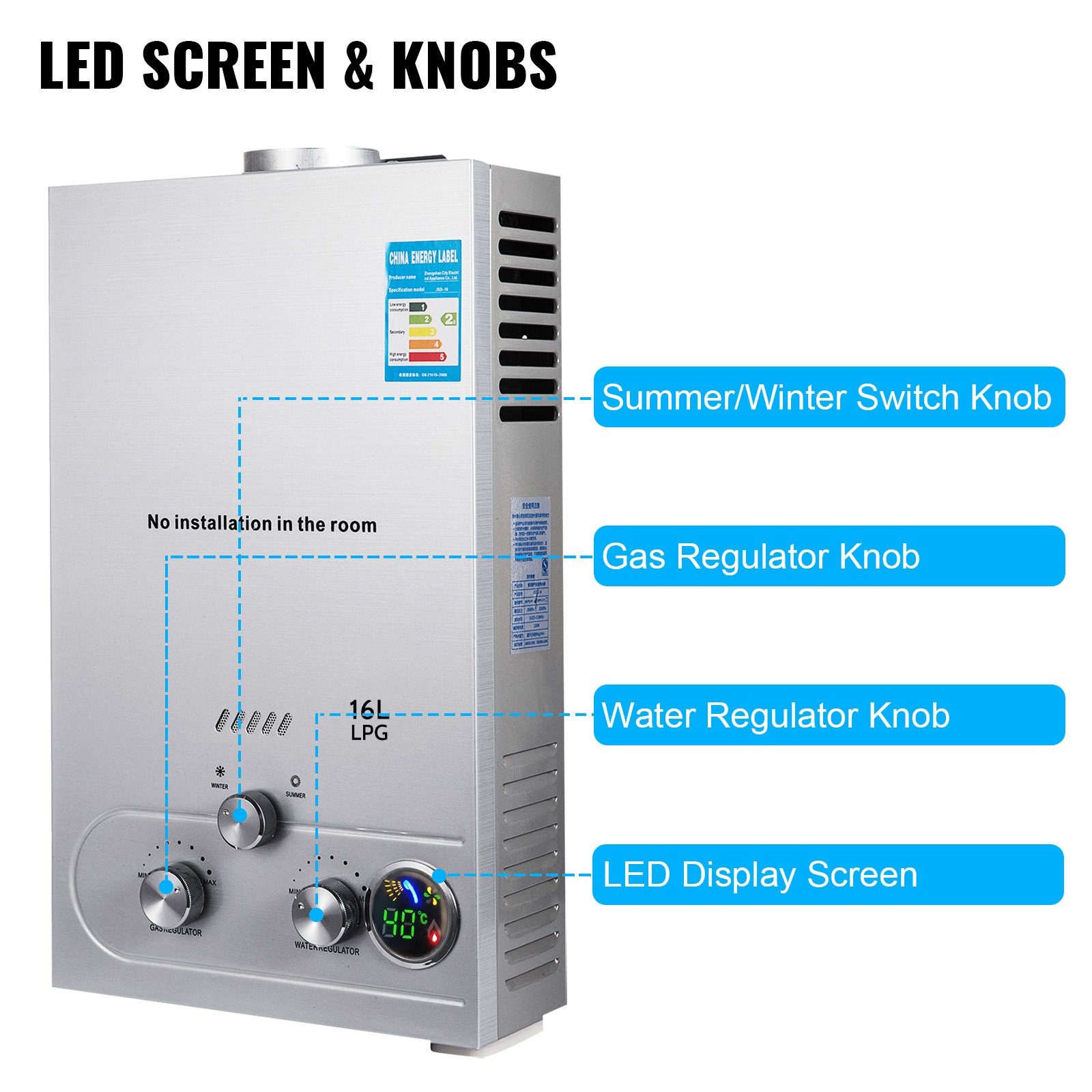 16L LPG-waterverwarmer 4.3 GPM tankloze doorstroomverwarmer