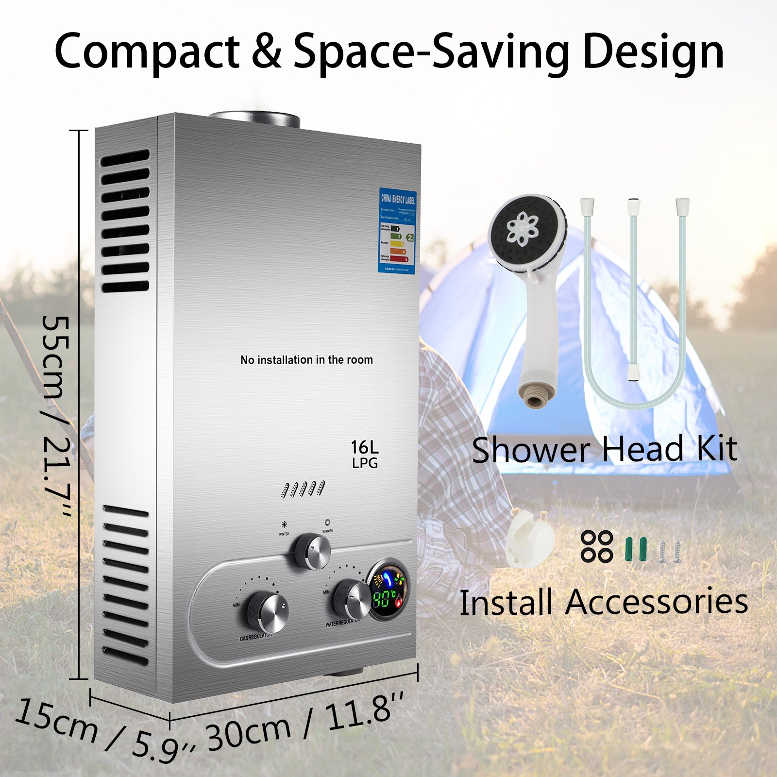 16L LPG-waterverwarmer 4.3 GPM tankloze doorstroomverwarmer